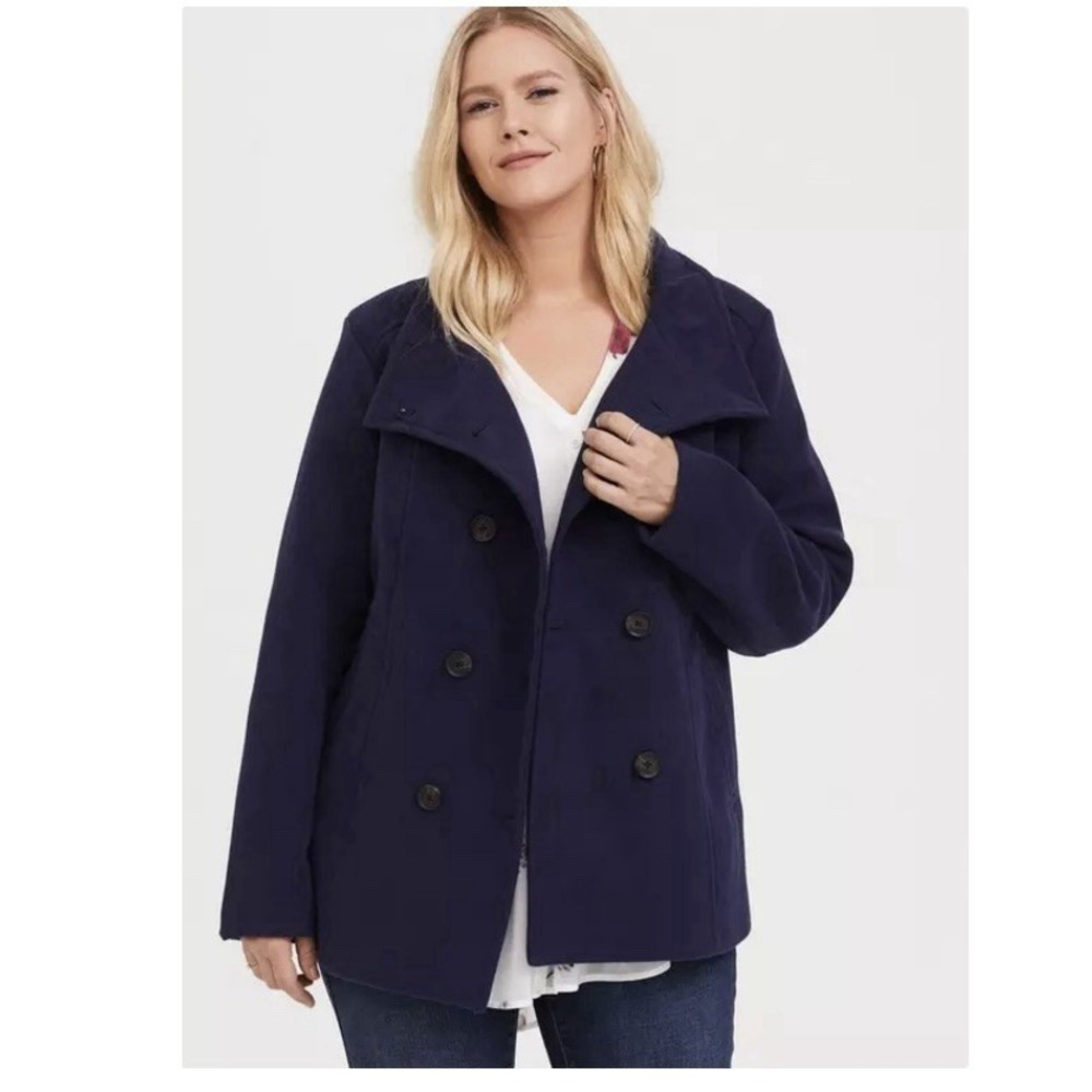Torrid Navy Blue Double Breasted Pea Coat Pockets Size 1X
